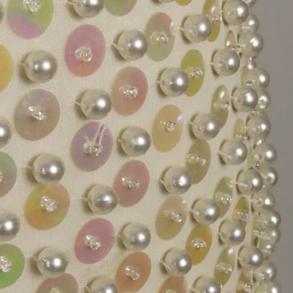 Vintage 80s Pearl Heavily Beaded Cocktail Party Prom Trophy Sheath Dress  S M - Picture 9 of 16